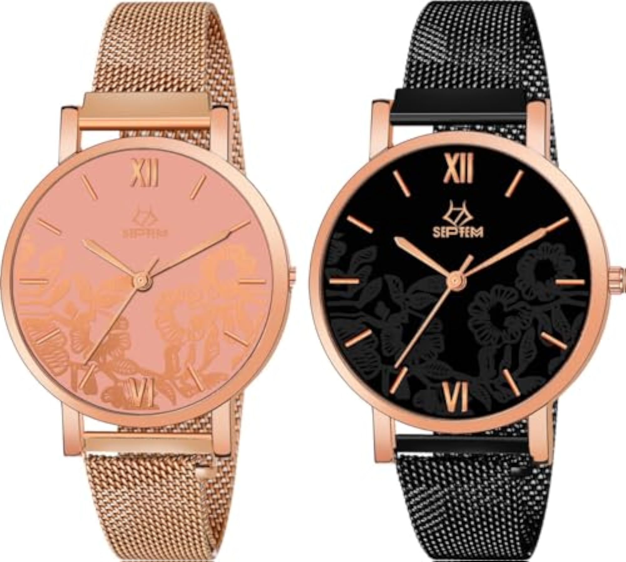 Girls' Black & Peach Magnet Belt Designer Analog Watch