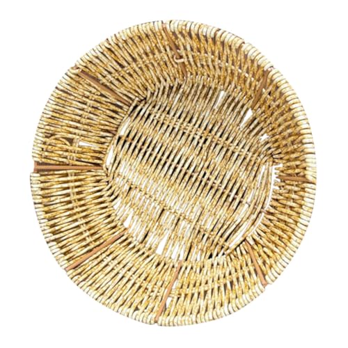 OKUMEYR Imitation Rattan Woven Basket Decorative Storage Box for Snacks Fruits and Sundries Round Shape Tabletop Organizer for Home and Office Use Design