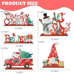 NEROSUN 5 PCS Christmas Table Centerpiece Decorations, Wooden Xmas Snowman Santa Claus Gnome Table Decorations Signs, Merry Christmas Table Toppers for Holiday Home Party Indoor Decor (Red) NEROSUN 5 PCS Christmas Table Centerpiece Decorations Wooden Xmas Snowman Santa Claus Gnome Table Decorations Signs Merry Christmas Table Toppers for Holiday Home Party Indoor Decor Red