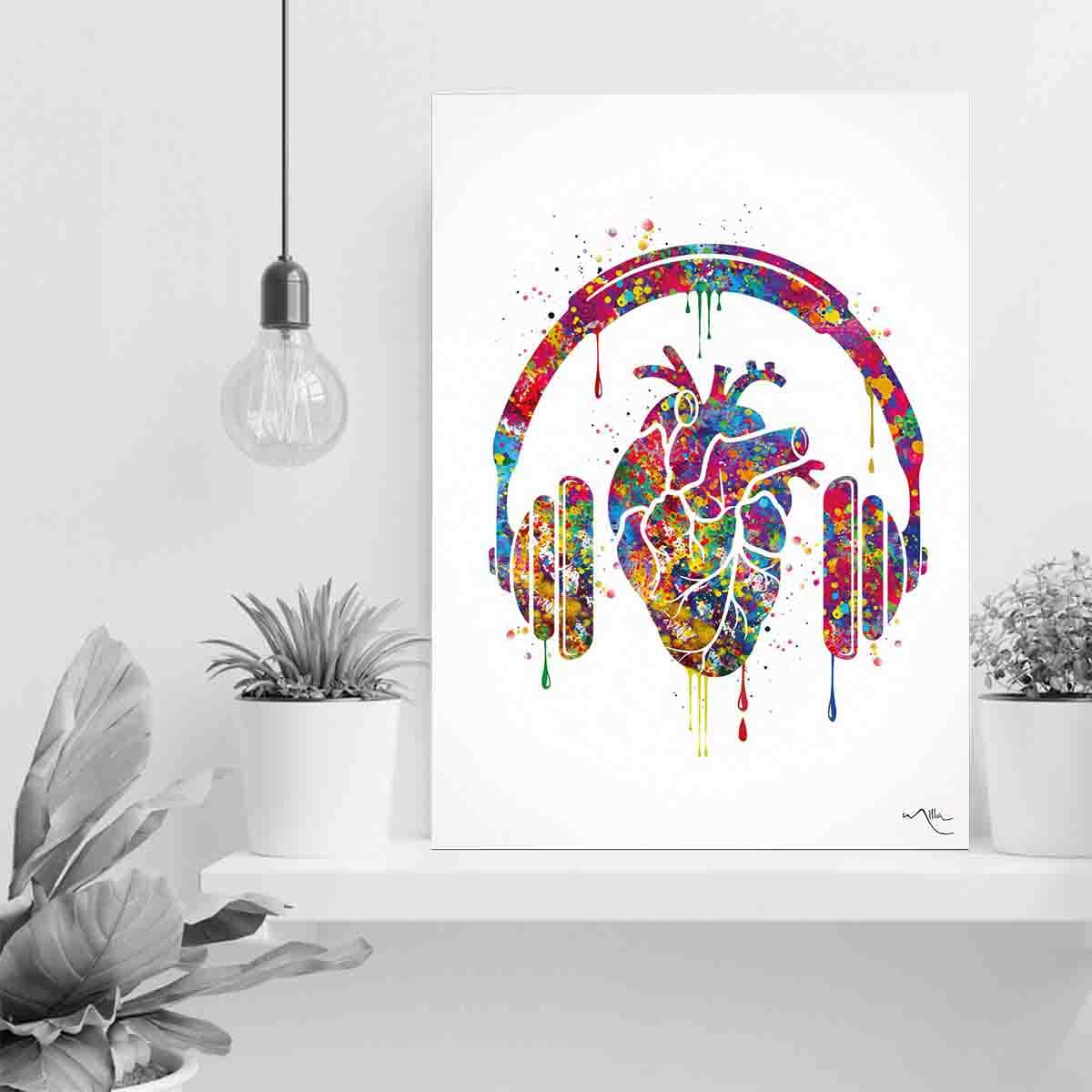 アート・デザイン・音楽 Face It: A Visual Reference Amazon.com: Canvas Painting Art,Heart with Headphone Watercolor