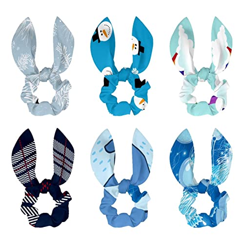 Chouchous en velours bleu océan élastiques cheveux avec oreilles de lapin et nœud