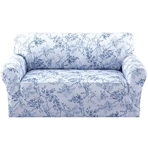 H.VERSAILTEX Floral Pattern Loveseat Cover Printed 2 Cushion Sofa Cover High Stretch Couch Covers for Sofa Super Soft Fabric Couch Protector for Dogs (Garden Bliss-Blue,Loveseat)