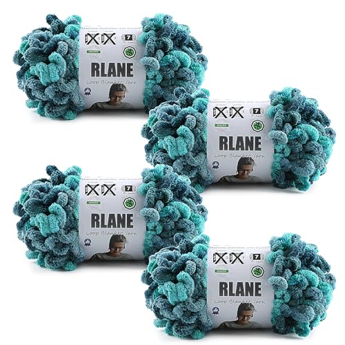 Image of Loop Yarn for Finger Knitting Soft - Chunky Yarn for Hand Knitting - 4 Pack of 180 G /6.4 Oz - #7 Jumbo - 18 Yards - Chenille Blanket Yarn for Crocheting Blankets Amigurumi (4, Seaport Teals)