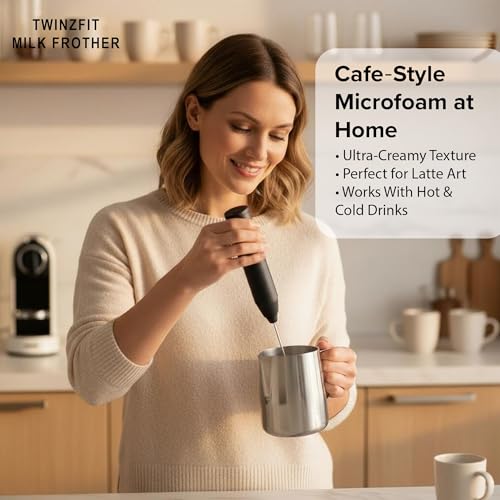 Image of Coffee Frother Electric Rechargeable Coffee Maker Machine for Home Electric Coffee Frother Machine & Milk Whisker with Dual Spring Tech | Free Recipe Book