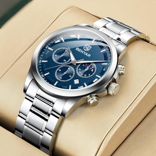 Image of BENYAR Mens Watches Analog Quartz Chronograph Waterproof Wrist Watches for Men Fashion Business Work Casual Sport Designer Dress Watch with Calendar Elegant Gifts for Men