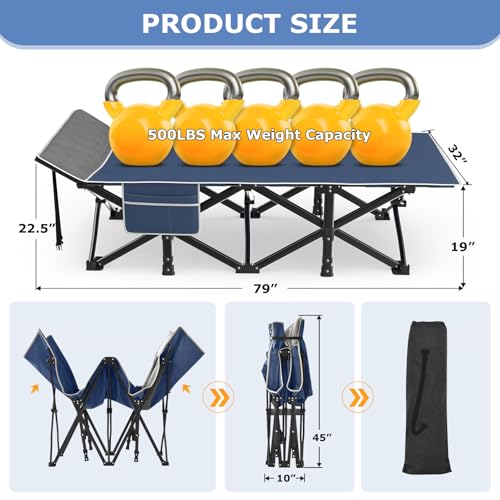 Image of Suteck Camping Cot, 32In XXL Folding Camping Cot Heavy Duty Sleeping Bed for Adults 1200D Double Layer Oxford Cots for Camping W /Pilllow Mattress Carry Bag for Home Office Travel