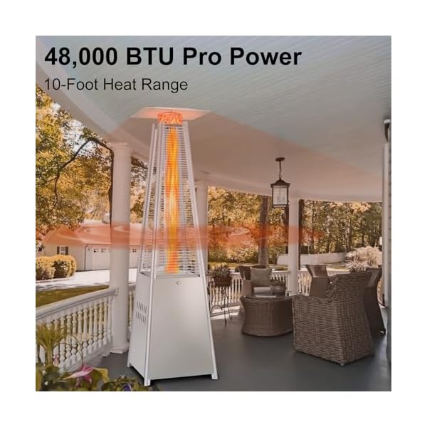 Hykolity 48000 btu pyramid patio heater outdoor propane heaters with wheels and cover glass tube propane patio heater for backyard garden porch and pool silver grey  urban country home decor