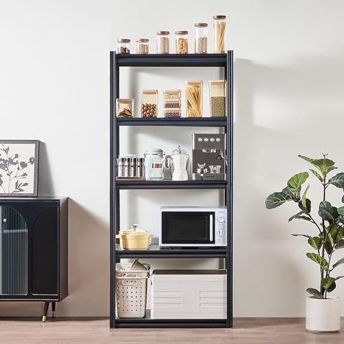 Image of VEVOR Storage Shelves, 2000 lbs, 5 Tier Garage Storage Shelving, 18 inch D x 32 inch W x 72 inch H Adjustable Metal Shelves for Garage Shelves Utility Rack Shelf, Ideal for Kitchen, Warehouse, Basement, Black