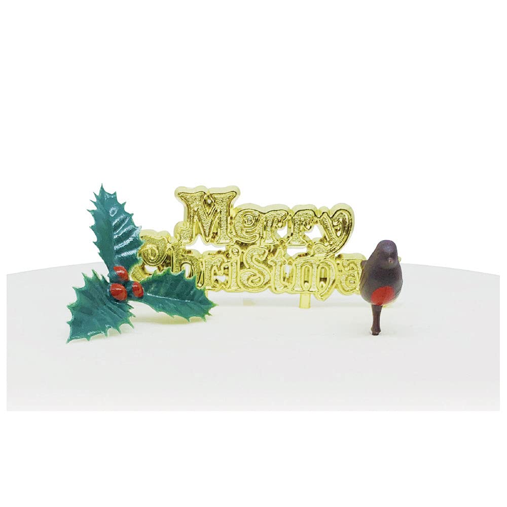 Anniversary House 3pcs Yule Log Decorating Kit Christmas Cake Decorations, Christmas Cake Toppers, Yule Log Decorations, Traditional Non-Edible Decorations, BX120 UK