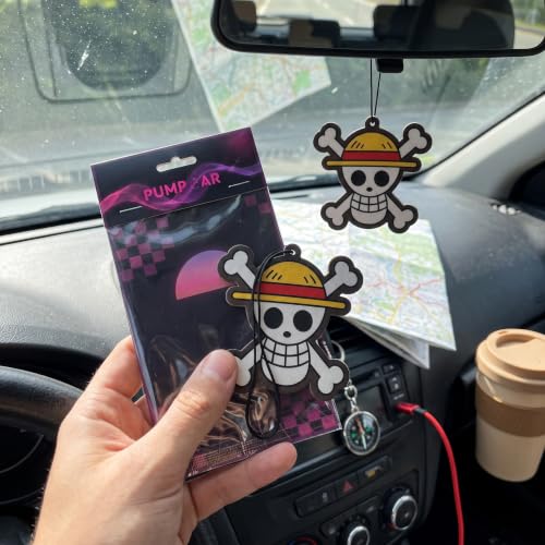 Image of PumpCar car air freshener 2-piece double-sided skull hanging vanilla-scented for rearview mirror Car Interior Accessories Household Gifts Pirate Manga Fans Jolly Roger Truck SUV Home Office Decor