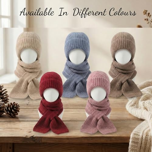 Image of Kraptick Women's Winter Cap and Scarf Set - Thick Fleece Lined Knitted Beanie Hat and Neck Warmer Muffler for Ladies, Soft & Stretchable Woolen Snow Proof for Extreme Cold -4
