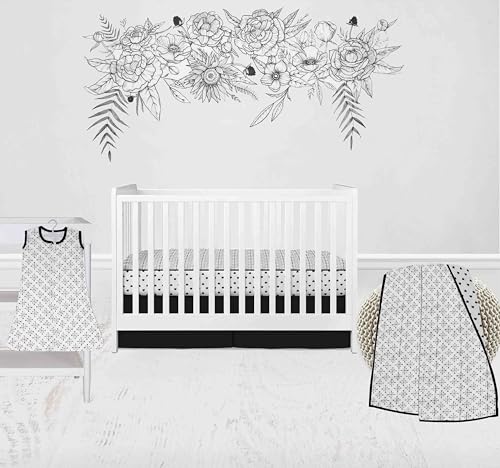 Bacati - 100 Percent Breathable Cotton Muslin 4 Piece Nursery Baby Crib Bedding Set for Boys/Girls US Standard Crib (Love/Hearts Black)