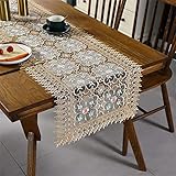 Vintage Gold Red Lace Table Runner Dresser Scarves Embroidered Floral, Table Runners 72 inches Long...