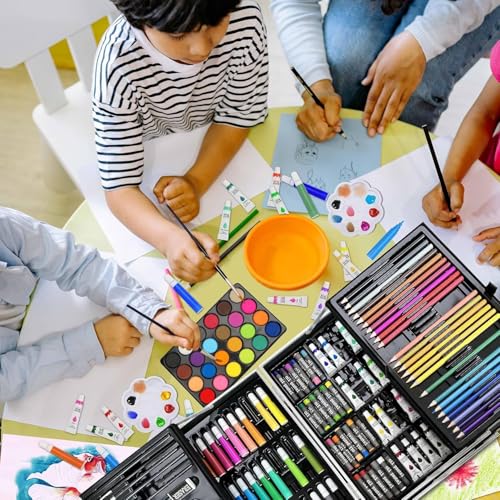 Image of Parssufy 145-Piece Art Set for Kids with Unicorn Storage Case | Drawing & Painting Kit with Oil Pastels, Watercolors, Sketch Pens, Color Pencils | Art & Craft Supplies (145-unicorn (Pink))