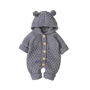 VICROAD Baby Hooded Knitted Rompers Newborn Girls Boys Onesies Warm Sweater Jumpsuit Outfits