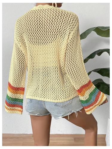 Image of SHENHE Women's Floral Crochet Cardigan Hollow Out Open Front Long Sleeve Cardigan Sweater