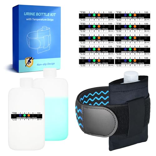 Thinner Urine Test Complete Kit - 3.5oz Translucent Empty Bottle, Non-Falling and Hi-Stretch Hidden Leg Strap, Urine Test Thermometer Sticker and Velour Lining Sample Bag, 100ml Urine Bottle Kit
