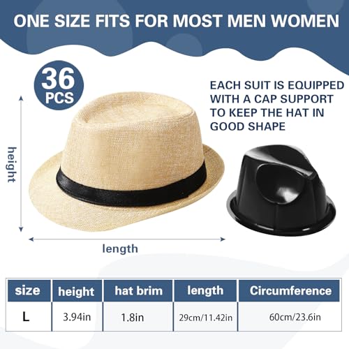 Image of Suhine 36 Pcs Men Fedora Hats for 20s Party Supplies Panama Cap Straw Short Brim for Prom Wedding Summer Party Costume Women