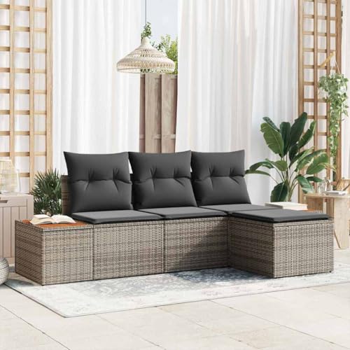 Genérico Conjunto de sofá de jardín 4 pcs Gris Rattan de Poliéster, Sofás de Exterior Gris,3356729