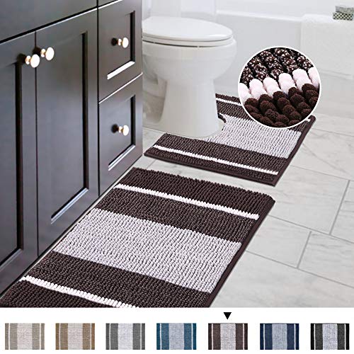 Striped Shag Chenille Bathroom Rug Toilet Sets and Shaggy Water-Absorbent Non Slip Machine