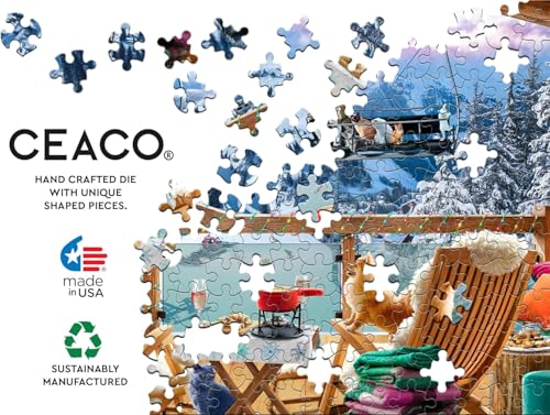 Ceaco - Ski Chalet - Rompecabezas de 300 Piezas Grandes para Adultos | Arte de Andrew Farley, Hecho en USA, Piezas Fáciles de Agarrar, Tamaño Terminado 22 x 15 in, Incluye Póster, Enmarcable, Ideal para regalo miniatura 5