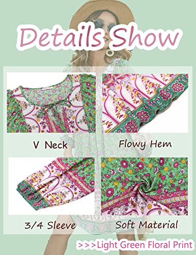 Image of Bluetime Women Casual Summer Dress Boho V Neck 3 /4 Sleeve Babydoll Floral Print Flowy Beach Dress