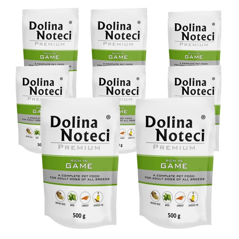 Dolina Noteci PREMIUM Wet Dog Food Variety Pack, Complete & Balanced Gluten-Free Meat-Rich Recipes, Omega-3 EPA & DHA, Digestive, Skin & Coat Support, No Artificial Colours Game, 8x500g โ image 1