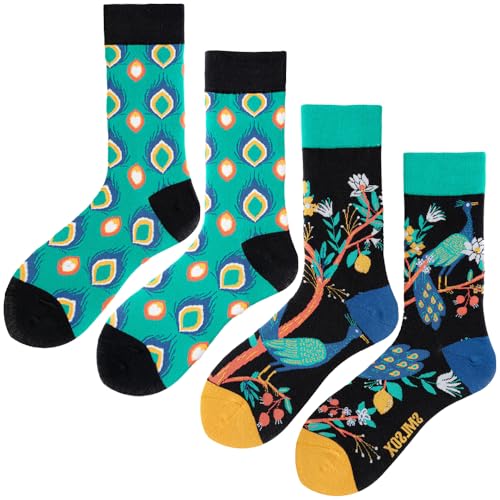 Image of 2 Pairs Cartoon Animal Crew Socks Fun Cotton Mid Calf Socks for Women