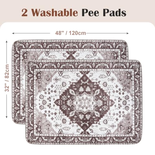 Image of Washable Pee Pads for Dogs, 2 Pack Reusable Puppy Training Pads 48 inchx32 inch Super Absorbent Waterproof Dog Training Pads, Non-Slip Potty Pads, Whelping Pads Litter Mat Light Brown Medallion