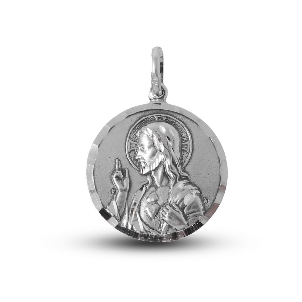 Escapulario Corazón de Jesús Virgen del Carmen Medalla Plata Ley 925m unisex 23 mm. macizo tallada