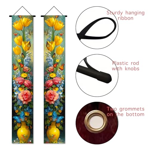 Image of Nuxovilar Floral Butterfly Tulip Rose Door Banner Polyester 70x12 In