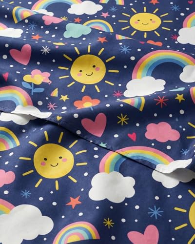 Image of Kids Full Size Rainbow Sky Bed Sheets - 4 Piece Kids Rainbow Sky Sheet Set | Rainbow Sky Themed Bedding, Ultra-Soft, Cute & Cozy, Breathable & Machine Washable, Bed Set for Boys, Girls & Teens & Cooling