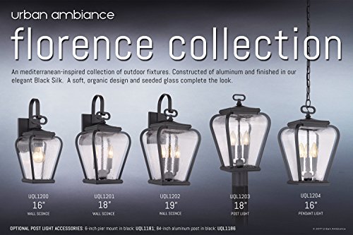 Urban Ambiance Luxury French Country Outdoor Wall Light, Large Size: 19" H X 9.5" W, With Mediterranean Style Elements, Soft And Simple Design, Inky Black Silk Finish And Seeded Glass, Uql1202 #TOP6