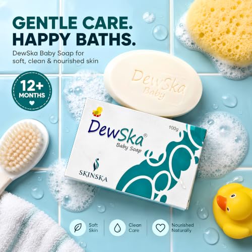 SKINSKA NATURALS DewSka Baby Bath Soap (100g, Pack of 3) | With Olive & Aloe Vera Extracts, Vitamin E, Shea & Kokum Butter | Gentle pH-Balanced Cleanser for Toddlers 12+ Months | Softens & Nourishes Baby Skin - Image 3