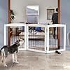 ZJSF Freestanding Dog Fence Indoor, Foldable Dog Gate for Doorways, Stairs or Hallways, Sturdy Wood Extra Wide Pet Gate with Support Feet for The House, White, 24 “Height-3 Panels
