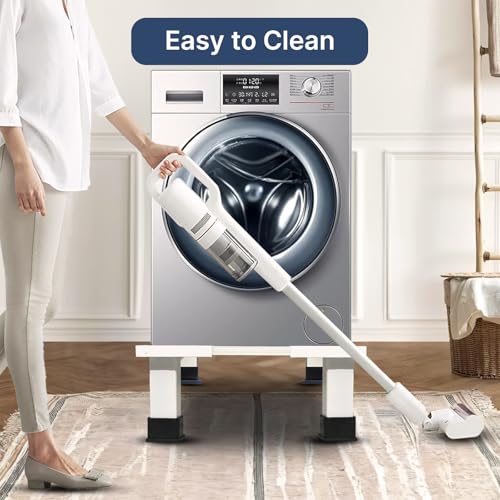 Image of Smart Shelter Washing Machine Stand without Wheels for Fully and Semi Automatic, Front or Top Load, Fridge and Dishwasher Stand, Adjustable Metal, Capacity 160Kg, White (Min:16 inchx16 inch, Max: 26 inchx26 inch)