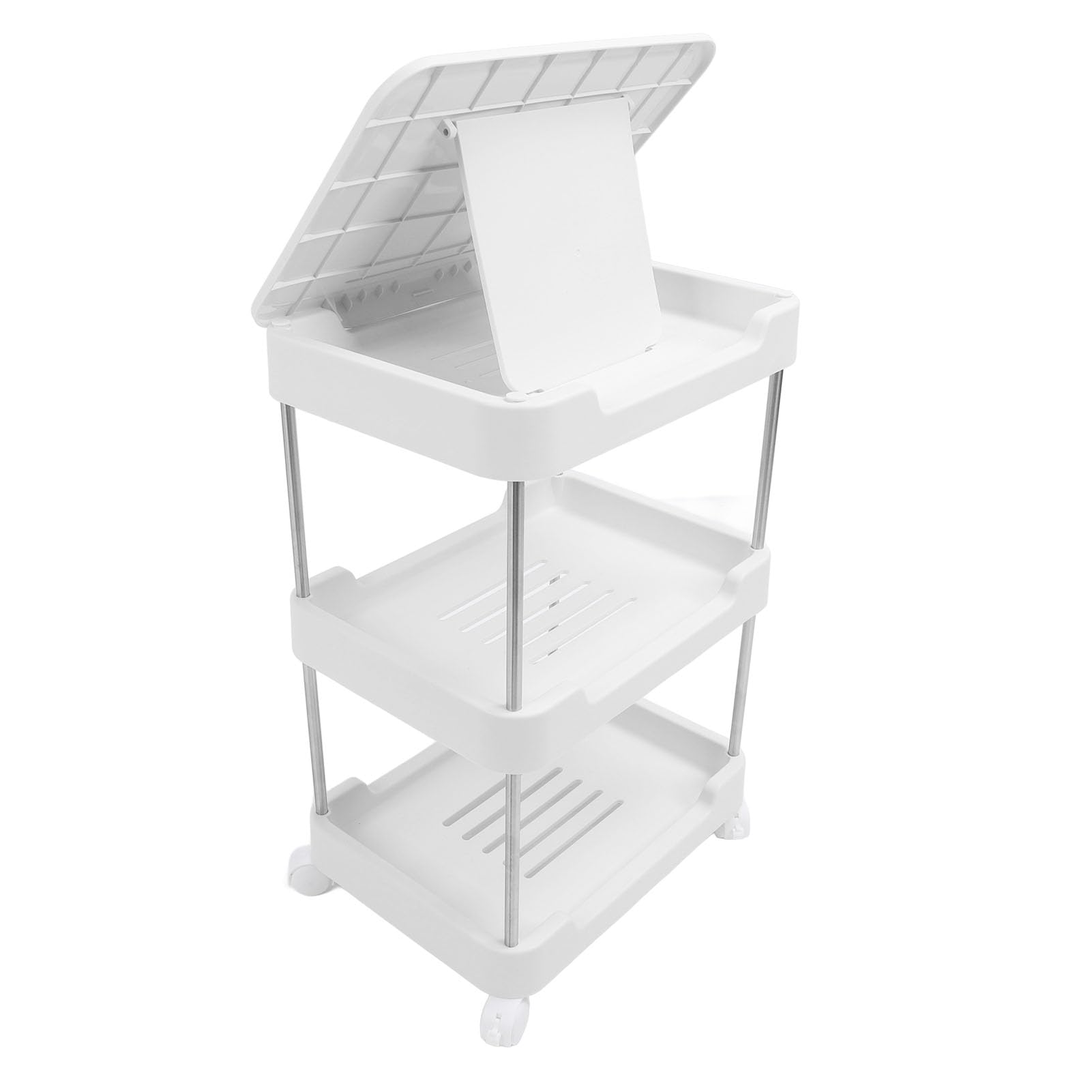 Wielofunkcyjny 3-poziomowy wózek na kółkach z blatem stołu - solidny wózek użytkowy na kółkach do salonu, biura i akademika - stylowe rozwiązanie do przechowywania i nizer