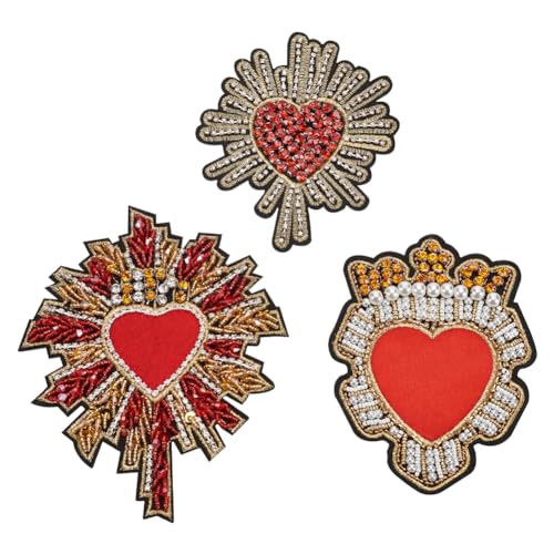Patch en forme de cœur rouge brodé de strass et perles INFUNLY pour customisation de vêtements - 2