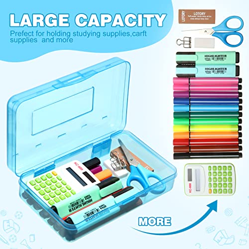 Image of Fainne 24 Pack Clear Plastic Pencil Box,Pink, Yellow, Blue | Stackable Organizer for School Supplies, Large Case for Crayons Markers, Snap-lid Keeps Stationery Secure, Bulk Set
