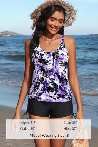 Image of Yonique Blouson Tankini Swimsuits for Women 2 Piece Bathing Suits Tops with Boyshorts Modest Loose Fit Swimwear