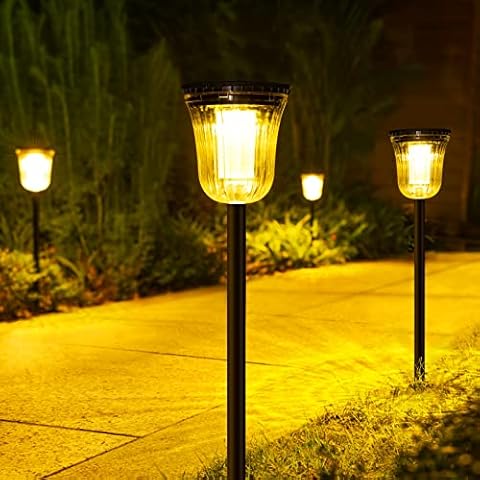 JSOT 4 Pack Bright Solar Path Lights Outdoor, IP65 Waterproof Solar Lights for Outside Landscape Walkway Driveway Sidewalk Path Garden with 2 Modes Cover