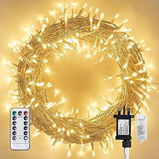 FilFom 30m 300LED Warm White Fairy Lights Plug in Waterproof Outdoor Indoor String Lights Mains Powered Garden Lights with Remote and Timer for Bedroom Garden Furniture Wedding Party Decoration