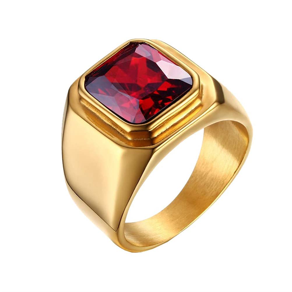 HIJONES Anillo de Piedra para Hombre de Acero Inoxidable con Circonita Cuadrada Grande