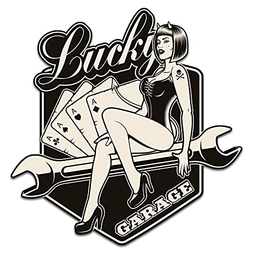 Finest-Folia Retro Vintage Old School Ace Kult Rockabilly Sticker (R149-8 Lucky Garage), 9,5cm x 9,5cm