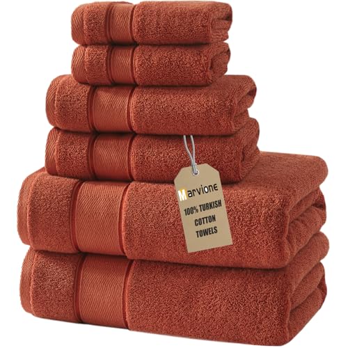 Marvione Bath Towels Set 6 Piece 100% Turkish Cotton Highly Absorbent and Soft Towels for Bathroom 2 Bath Towels 2 Hand Towels 2 Washcloths Light Burnt Orange