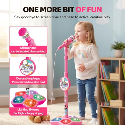 Image of 2026 New Microphone with Stand, Portable Karaoke Built-in Music, Colorful Lights, Echo Effects for Singing, Music Play, Fun and Easy-to-Use (Black)