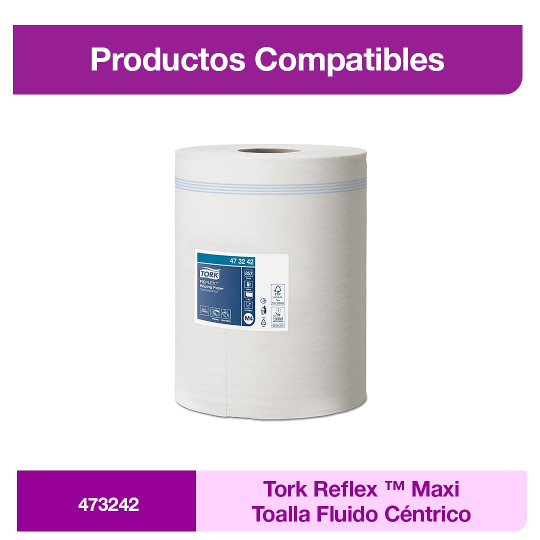 Tork Reflex Portable Starter Pack Toalla de papel de alimentación central y dispensadorBlancoo y turquesa M4, diseño robusto, 1 paquete, 473186 + recambio de papel de limpieza (1 unidad)