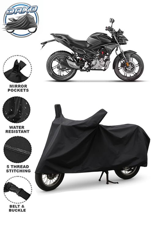Image of DAXO Waterproof Bike Cover for Hero Xtreme 125R | All Weather Protection from Rain, Dust, UV Rays & Scratches with Mirror Pockets & Buckle Belt | Xtreme 125R Bike Cover