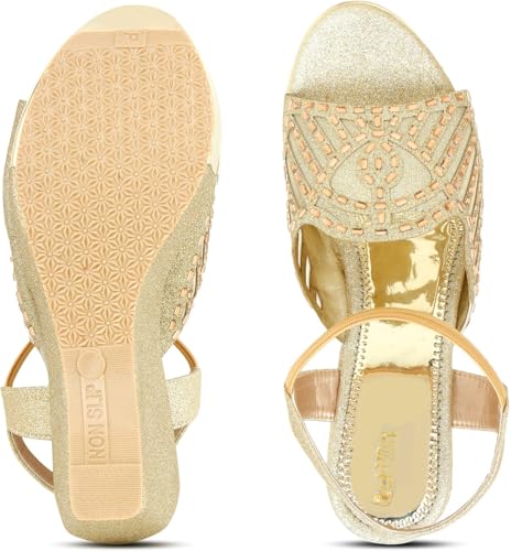 Image of Action Women's Glitter Platform Sandals| Block Heel|Cross-Strap Design with Ankle Strap| Bronze