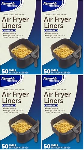 Reynolds Kitchens Air Fryer Liners Disposable, Unbleached Parchment Paper Sheets, 50 Count (Pack of 4)